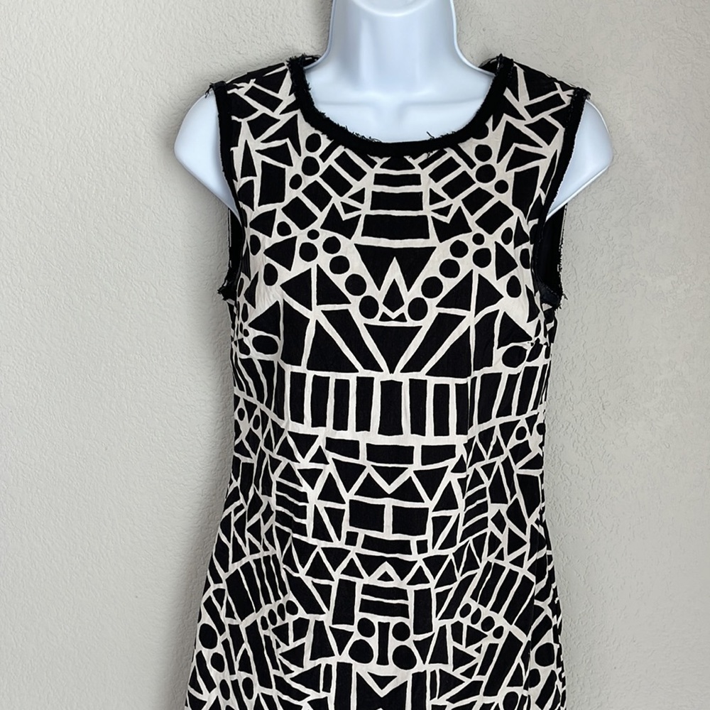Artelier Nicole Miller Geometric Linen Sleeveless Sheath Dress Size 4 Career - Picture 2 of 9